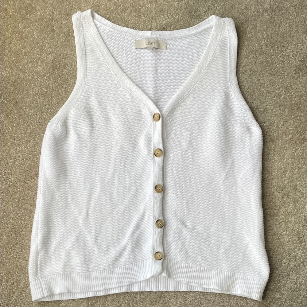 LOFT Ivory Button-Front Knit Tank